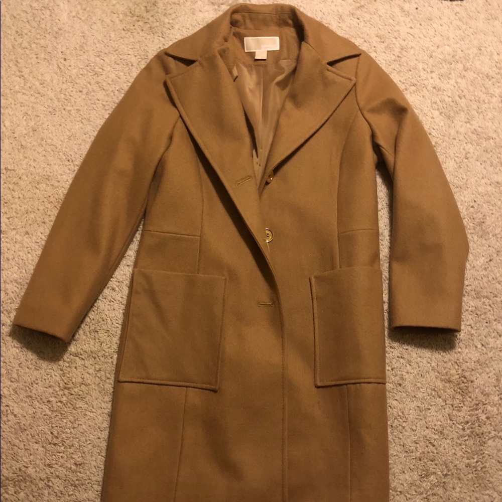 Michael Kors Camel Wool-Blend Pea Coat